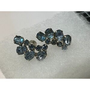 Vintage Earrings Rhinestone Clip on Blue Silver Tone earrings screw back Jewelry